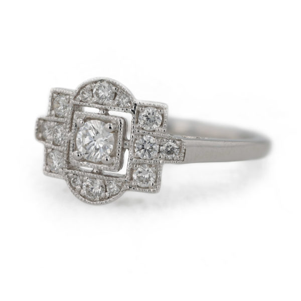 Bague diamants style Art Déco en or blanc 18 carats