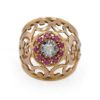 Bague jonc dentelle diamant et rubis en or jaune 18 carats