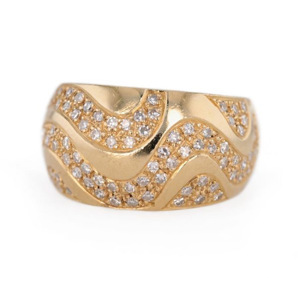 Bague large bombée diamants en or jaune 18 carats