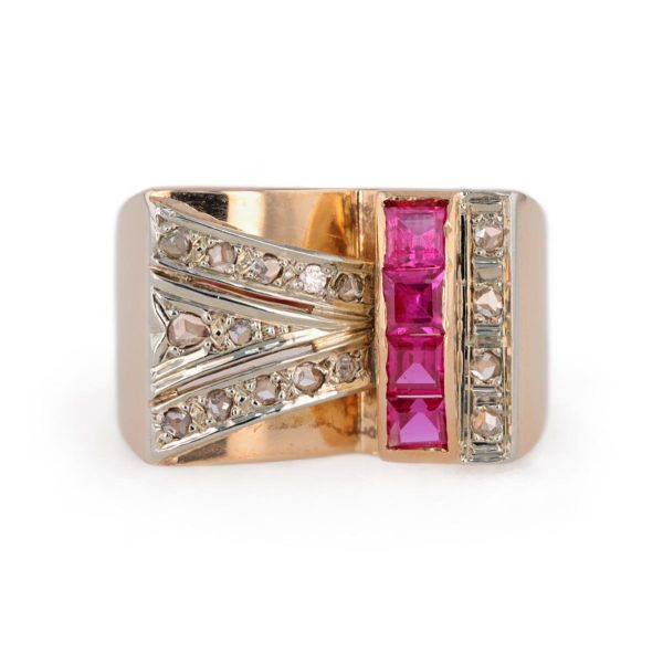 Bague Tank rubis et diamants en or jaune 18 carats