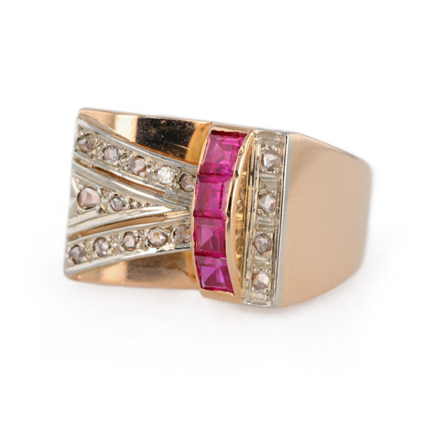 Bague Tank rubis et diamants en or jaune 18 carats