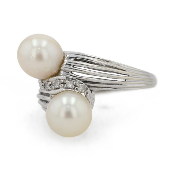 Bague Toi & Moi perles et diamants en or blanc 18 carats