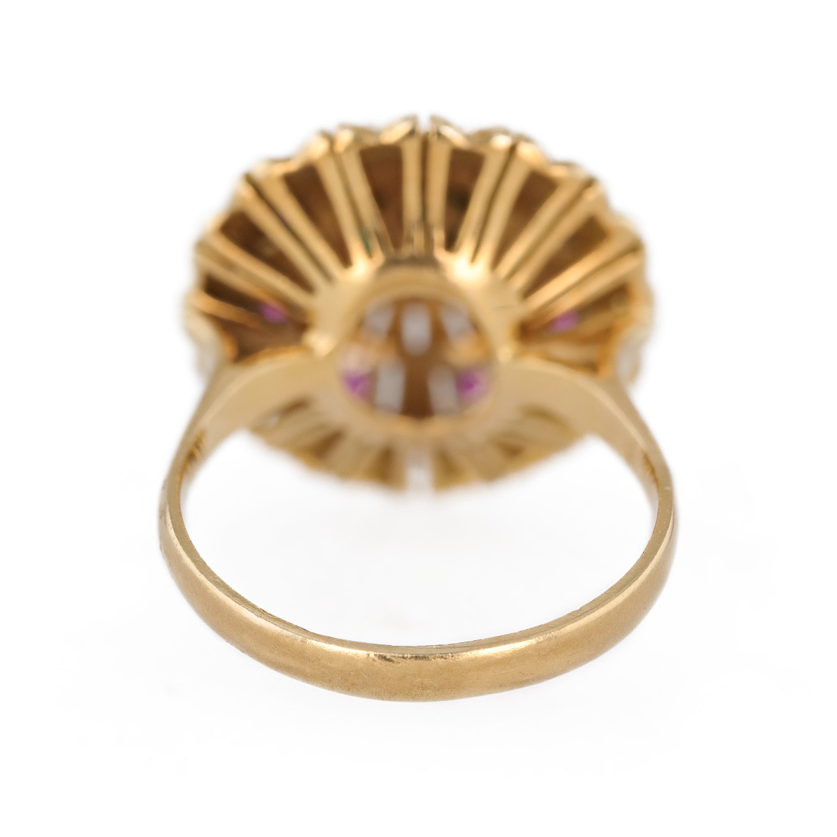 Bague turquoise rubis et diamants en or jaune 18 carats