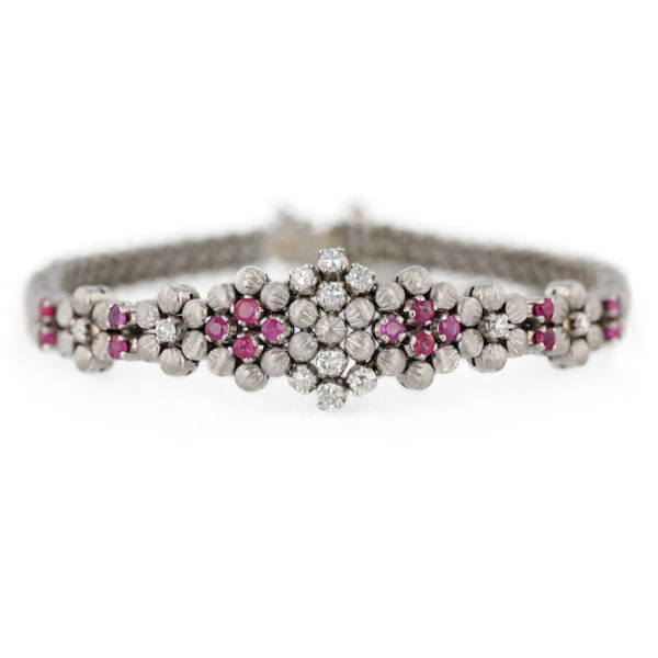 Bracelet diamants et spinelles en or blanc 18 carats